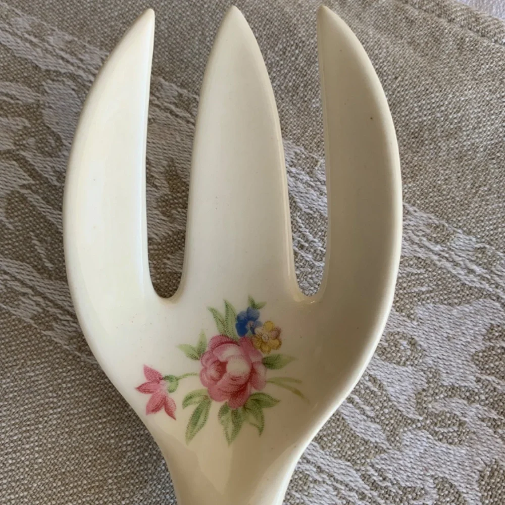 Ceramic Floral Serving Utensil Set- Shabby Chic Vintage Spoon, Fork, Pie Server